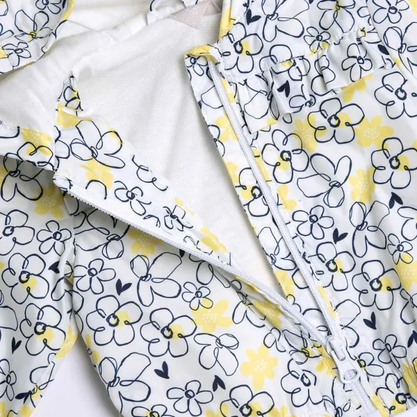 Giacche | Chicco Giubbino Con Volant E Fantasia All Over Con Fiorellini- Poliestere Riciclato Bianco E Giallo
