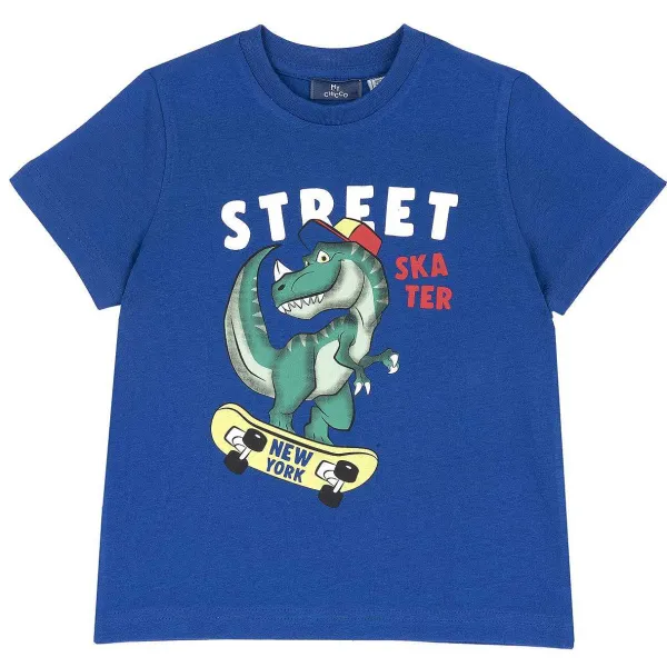 T-Shirt | Chicco Maglietta Manica Corta Con Dinosauro Blu Medio