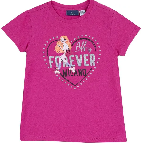 T-Shirt | Chicco Maglietta Manica Corta E Stampa Rosa Scuro