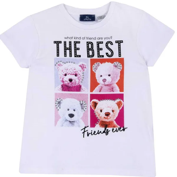 T-Shirt | Chicco Maglietta Manica Corta E Stampa Bianco E Rosa