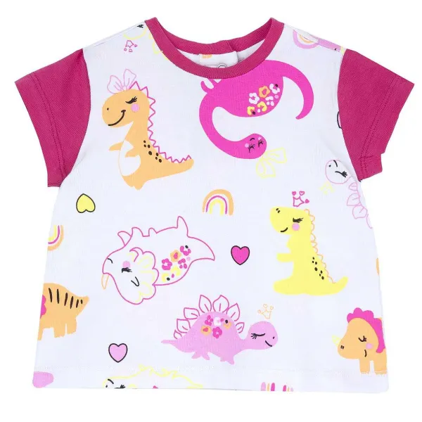 T-Shirt | Chicco Maglietta Manica Corta Stampa Fantasia Bianco E Rosa