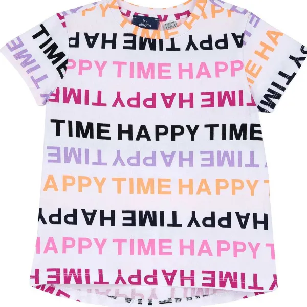T-Shirt | Chicco Maglietta Stampa Fantasia Lettering Bianco E Rosa