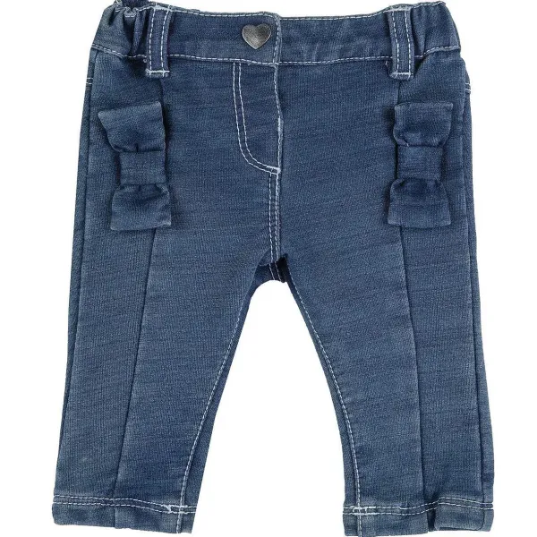 Pantaloni | Chicco Pantaloni Di Felpa Stretch Non Garzata Effetto Denim Con Fiocchi