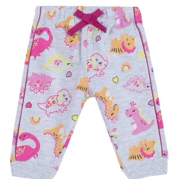 Pantaloni | Chicco Pantaloni In Felpa Con Fantasia Dinosauri Grigio Chiaro