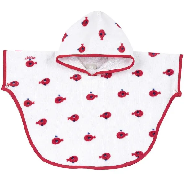 Teli Mare | Chicco Poncho Mare In Spugna Bianco E Rosso