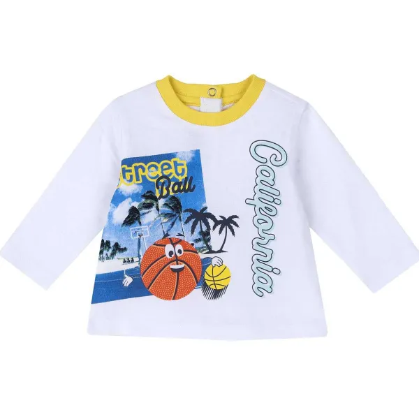 T-Shirt | Chicco T-Shirt Con Manica Lunga E Stampa Basket Bianco