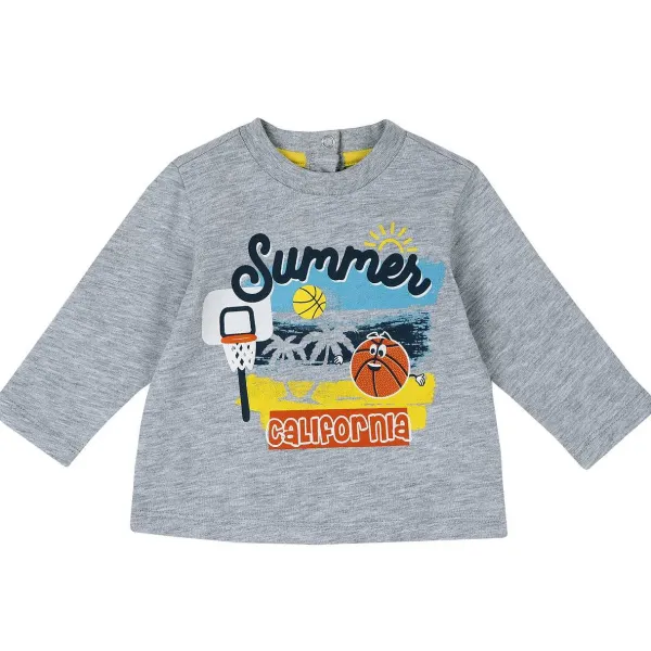 T-Shirt | Chicco T-Shirt Con Manica Lunga E Stampa Basket Grigio Chiaro